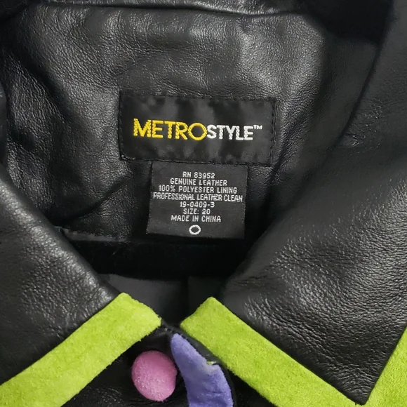 METROSTYLE Leather Jacket with Colorful Trim and Buttons - Picture 6 of 9
